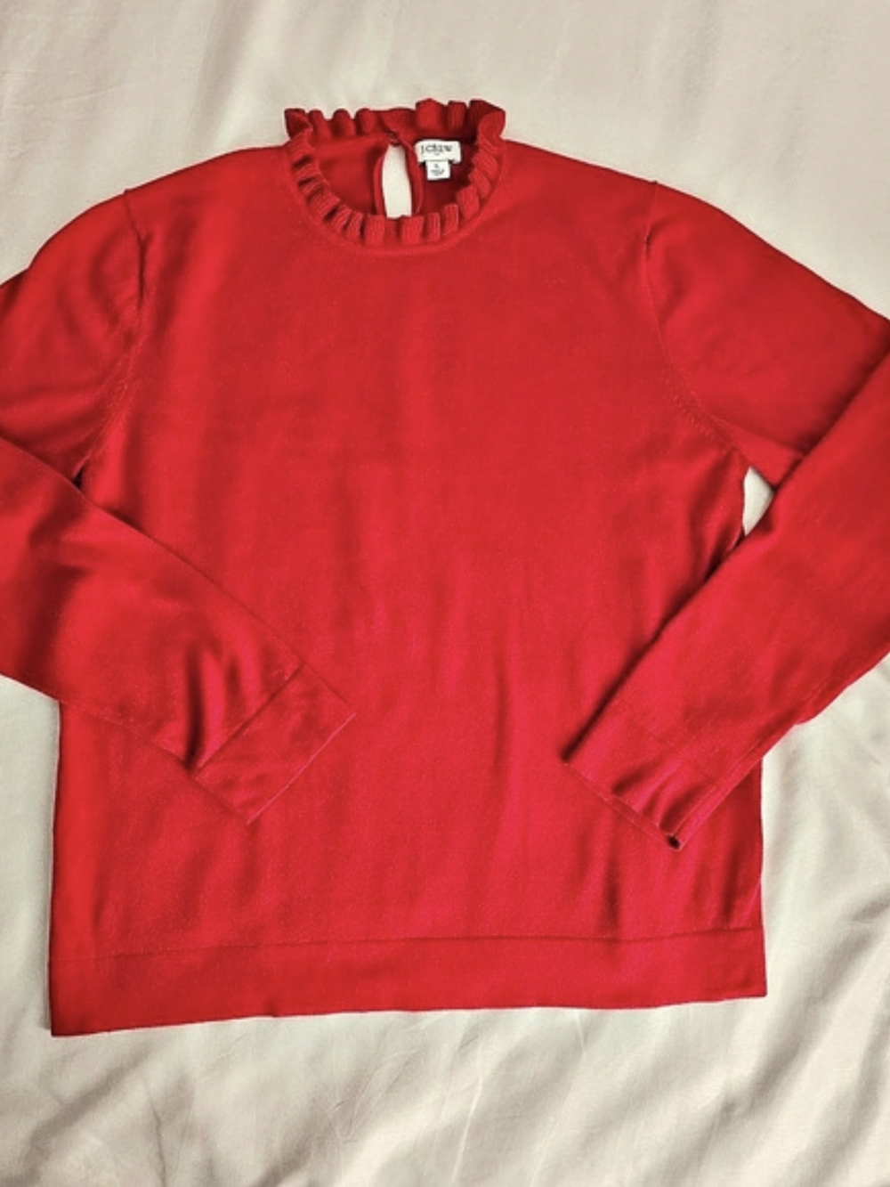 J.Crew Ruffleneck Sweater Ruffled Neck Cotton Red Large